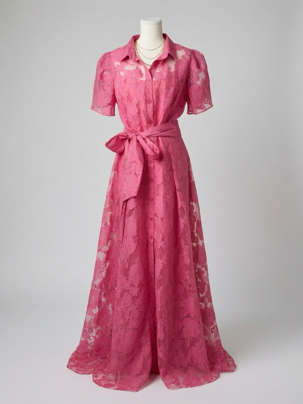 NWT Rene Ruiz Rose ~ Pink Burnout Collard Lace Gown Size 6